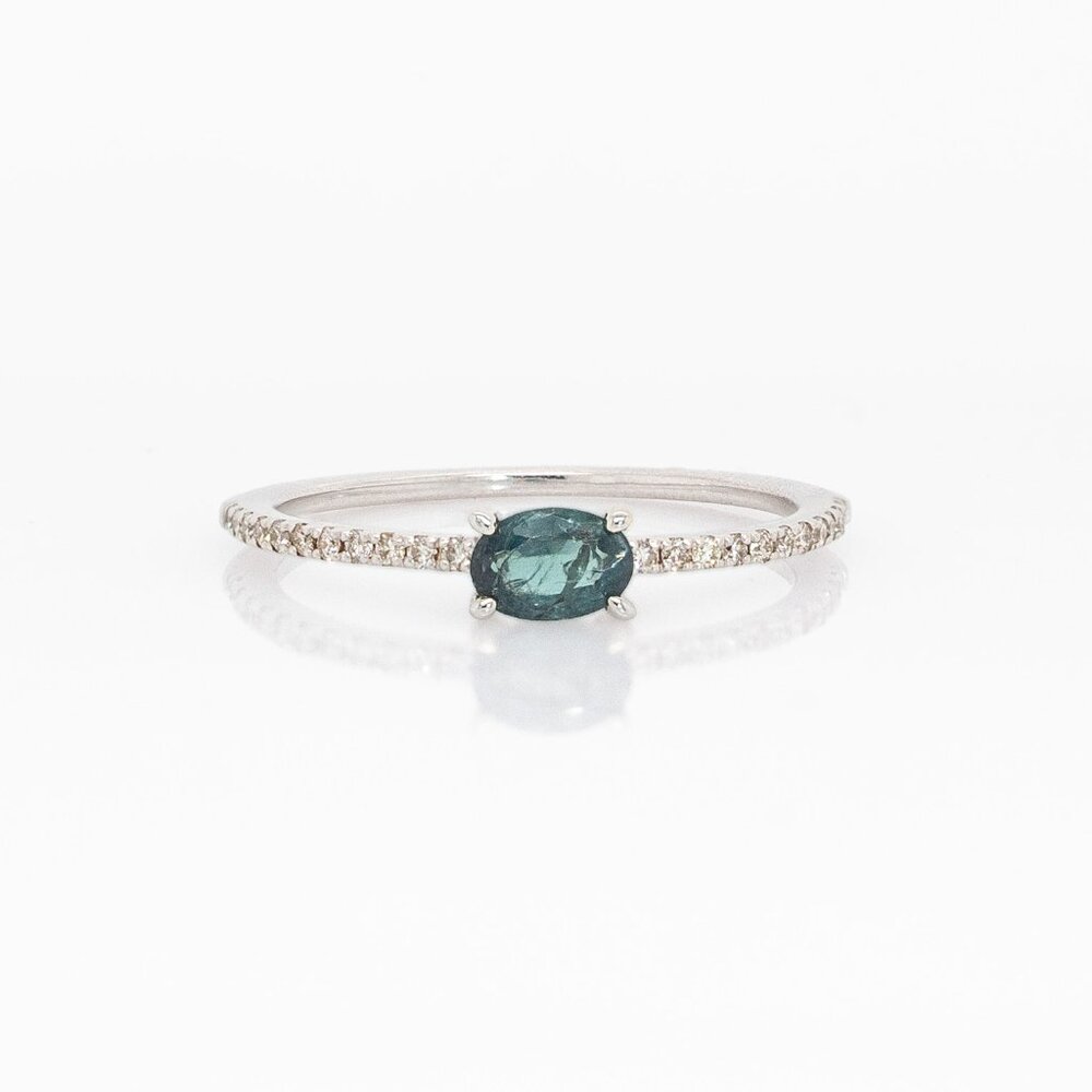 Natural Alexandrite Ring in Solid 14K White Gold with Diamond Accents - Picture 6 of 9